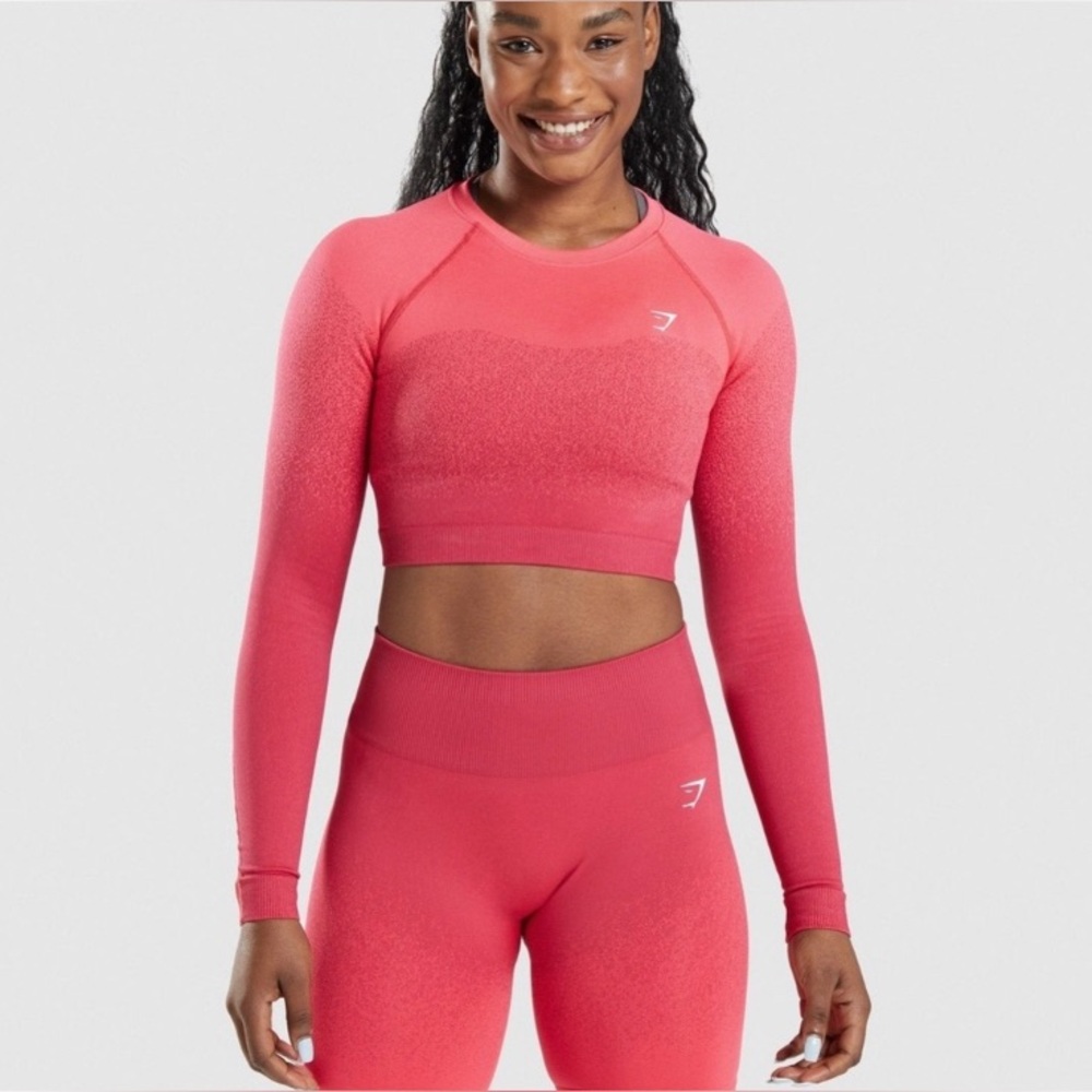 Gymshark Adapt Pink Ombre Seamless Long Sleeve Crop Top Womens Size Medium